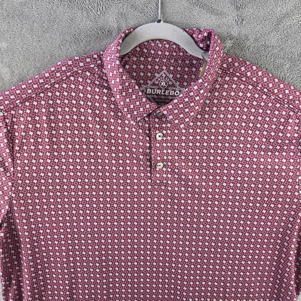 Burlebo Maroon Texas Print Performance Polo Shirt Mens XL Short Sleeve w/Logo